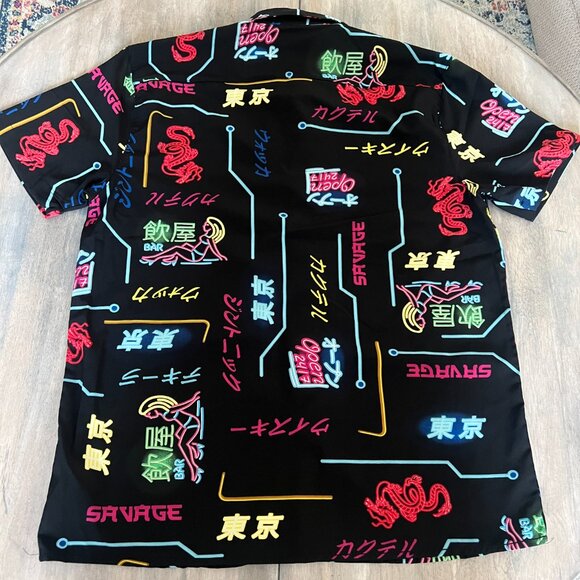 Fresh Prints By Drill Clothing Button-Up Men's Size L Neon Print Shirt - Picture 3 of 3